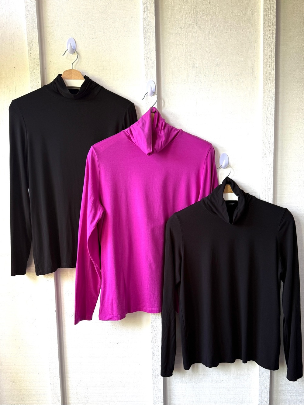 Three Turtlenecks | Eileen Fisher-BLK/L | Lands' End PINK/XL | Leo&Nicole BLK/L